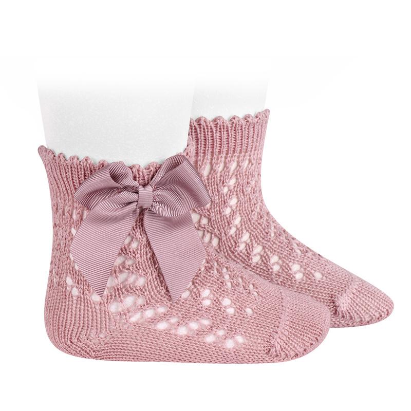 Condor Dusky Pink Ankle Openwork Bow Socks - Millie and John