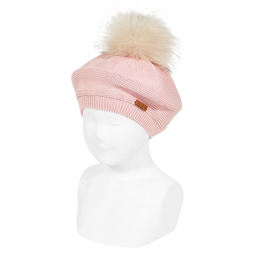 Condor Dusky Pink Faux Fur Pom Pom Beret - Millie and John