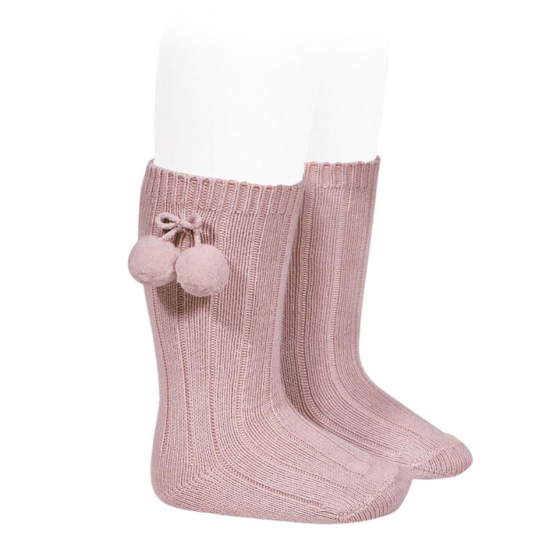 Condor Dusky Pink Knee High Pom Pom Socks - Millie and John