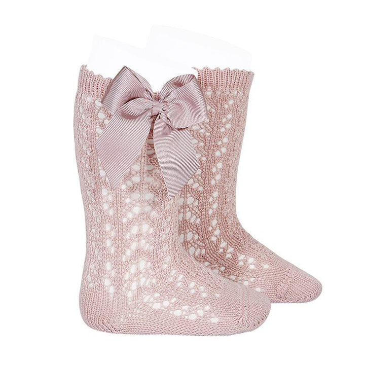 Condor Dusky Pink Lace Openwork Bow Socks - Millie and John