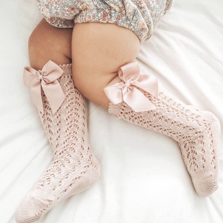 Condor Dusky Pink Lace Openwork Bow Socks - Millie and John