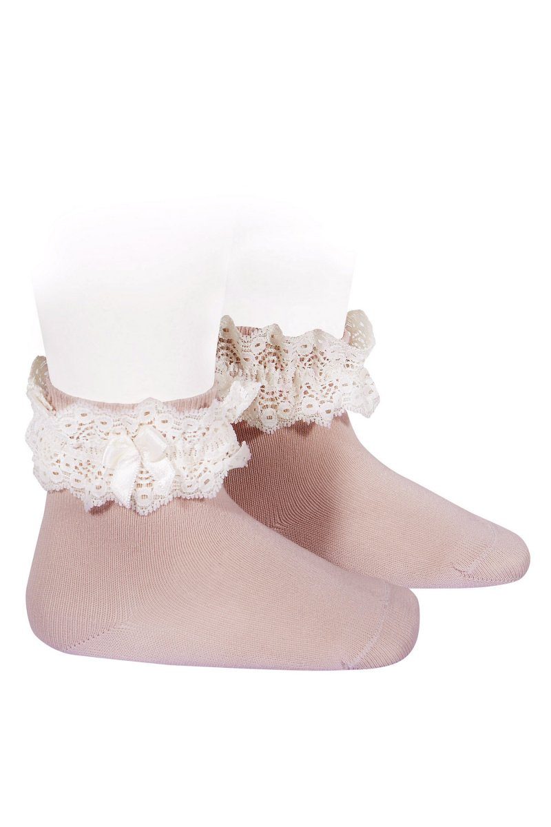 Condor Dusky Pink Lace Trim Ankle Socks - Millie and John