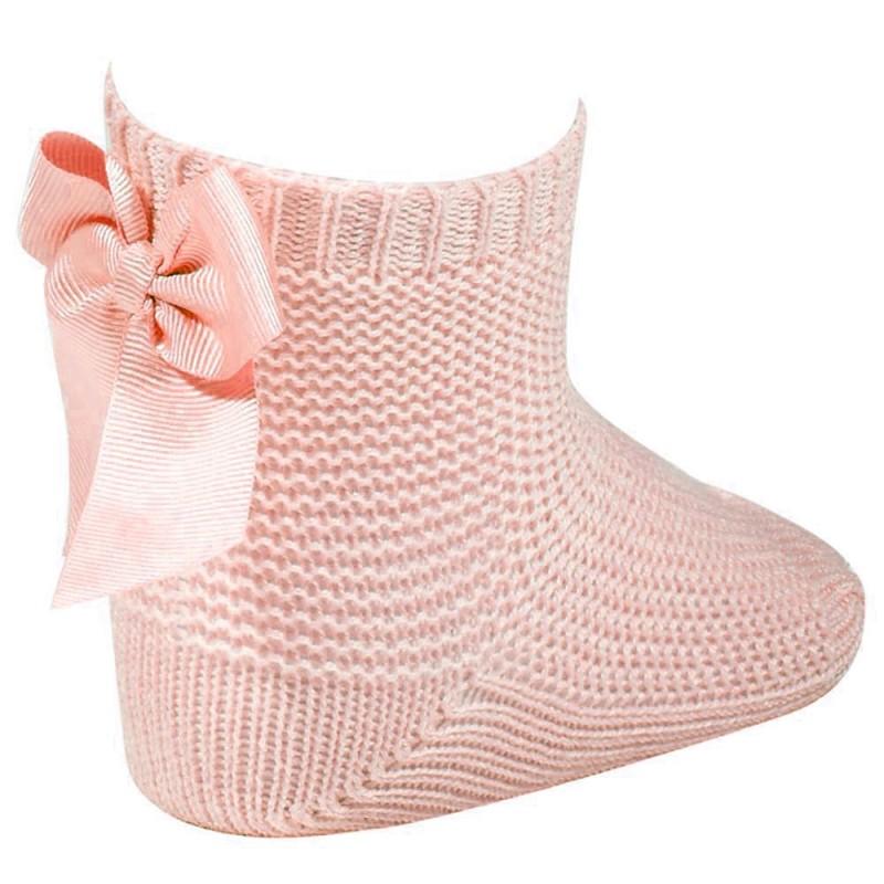 Condor Dusky Pink Moss Stitch Bow Ankle Socks - Millie and John