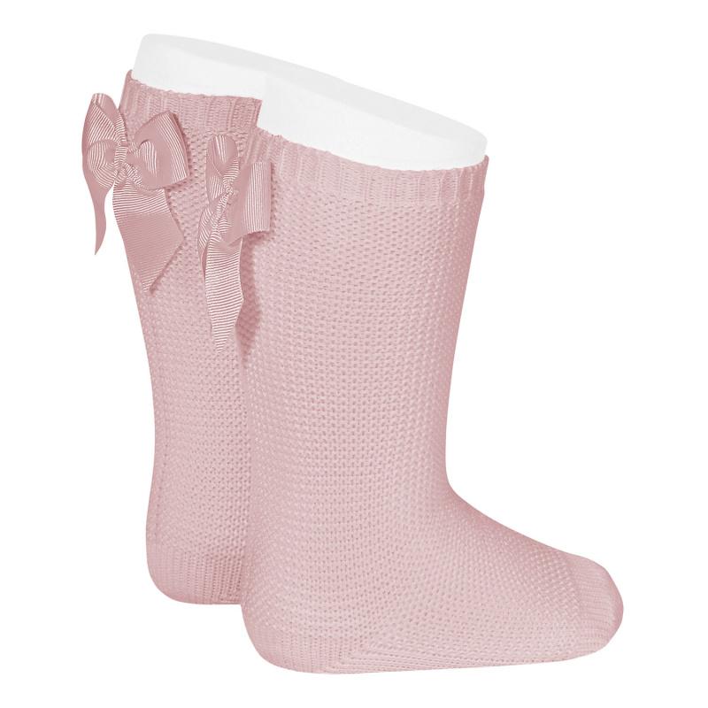 Condor Dusky Pink Moss Stitch Knee High Bow Socks - Millie and John
