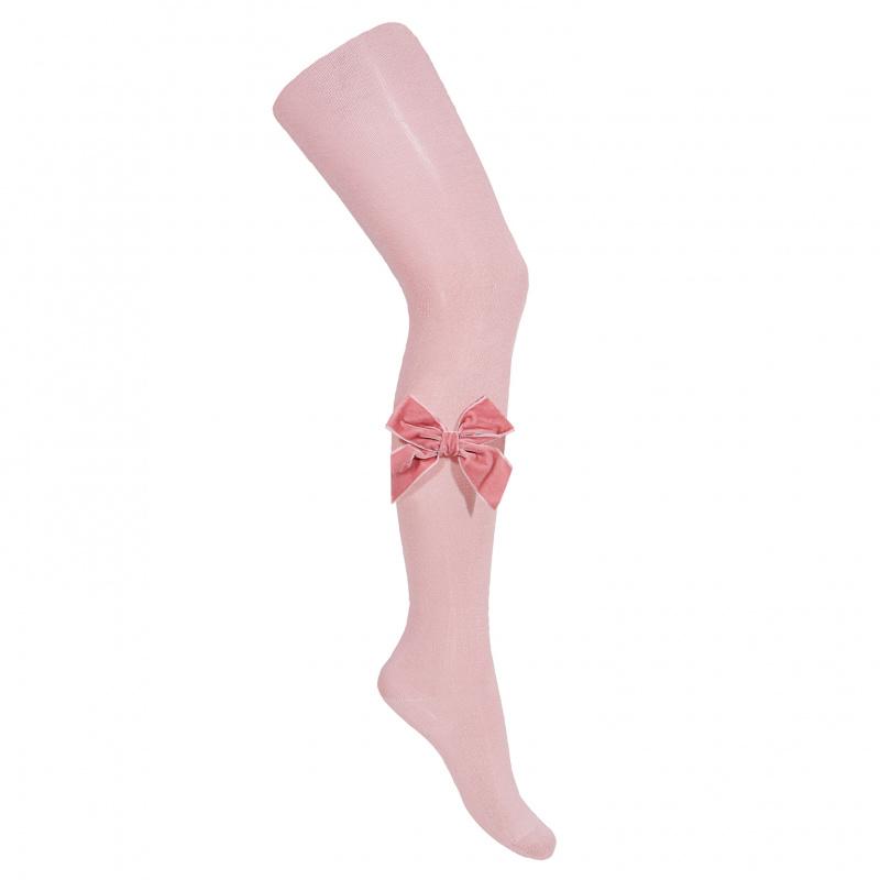 Condor Dusky Pink Velvet Bow Tights - Millie and John