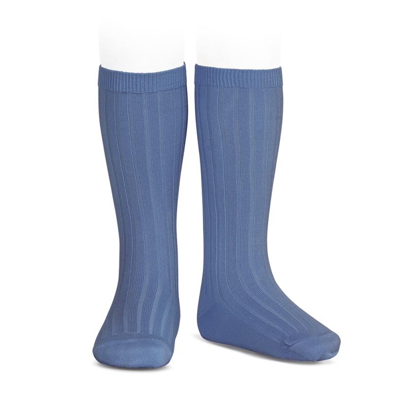 Condor French Blue Wide Ribbed Knee High Socks - Millie and John