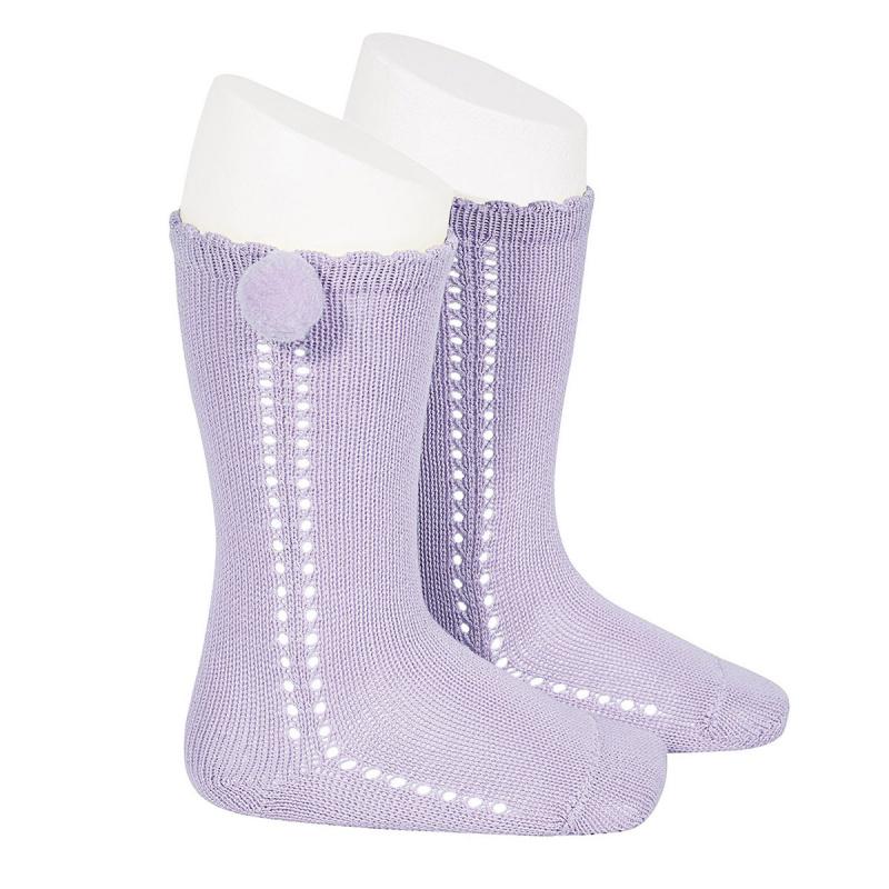 Condor Lavender Openwork Pom Pom Socks - Millie and John