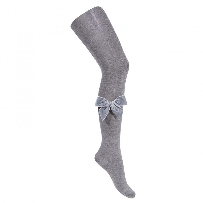 Condor Light Grey Velvet Bow Tights - Millie and John