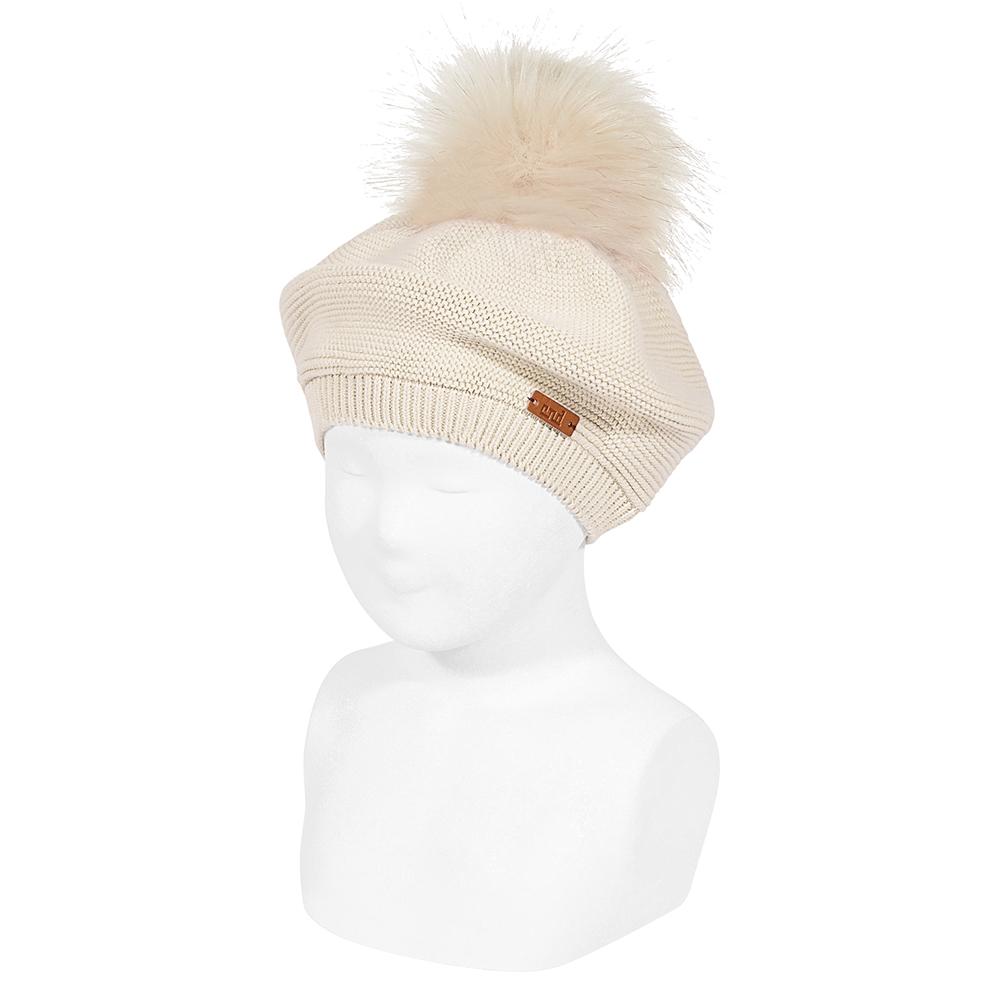 Condor Linen Faux Fur Pom Pom Beret - Millie and John