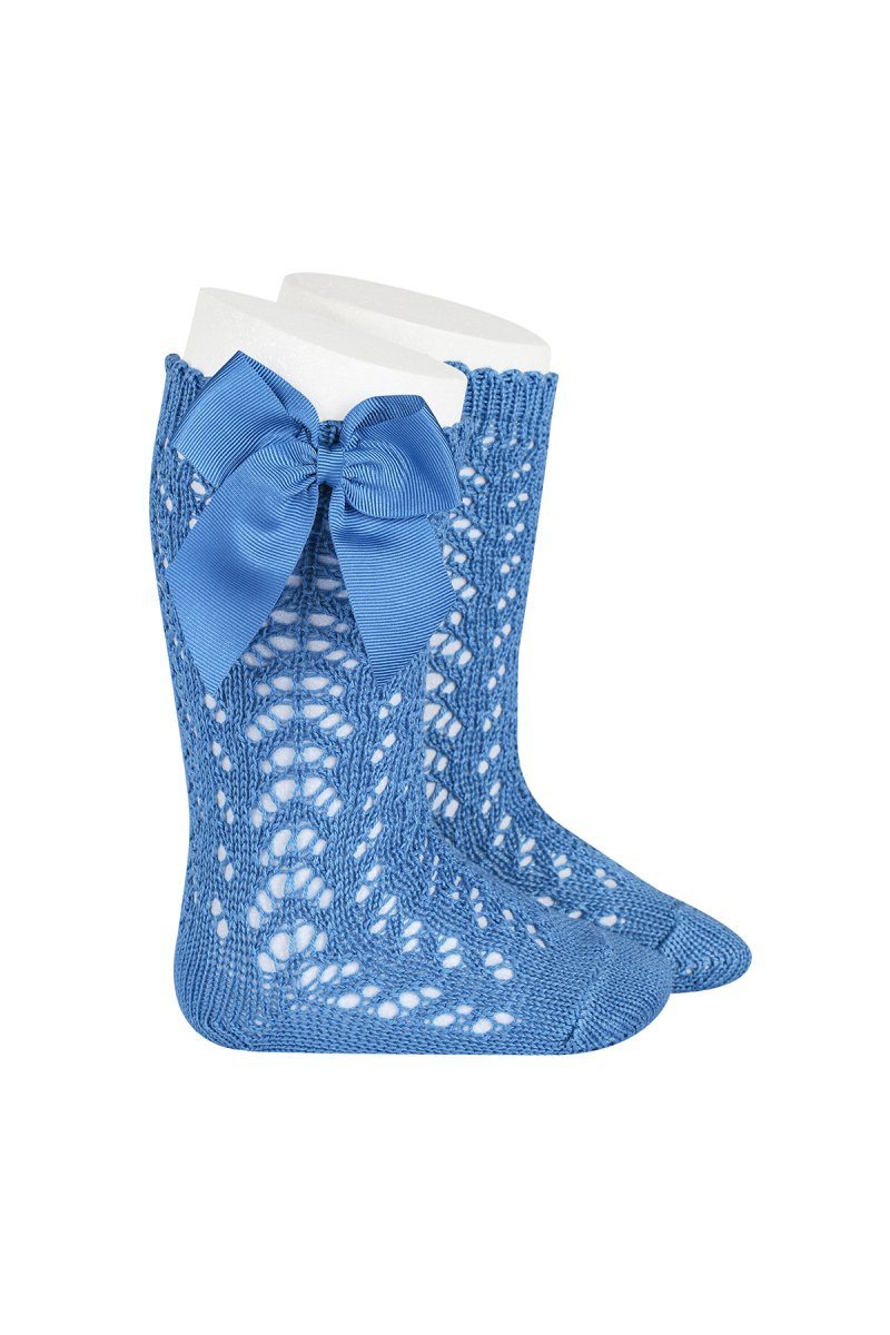 Condor Mediterranean Blue Lace Openwork Bow Socks - Millie and John