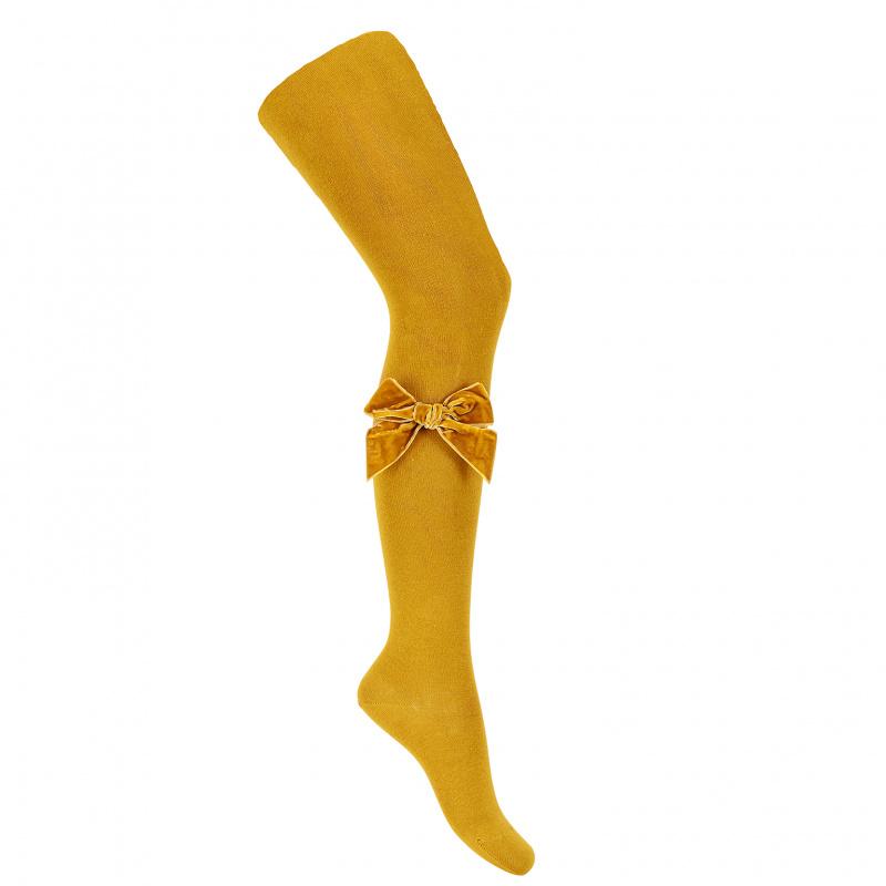 Condor Mustard Velvet Bow Tights - Millie and John