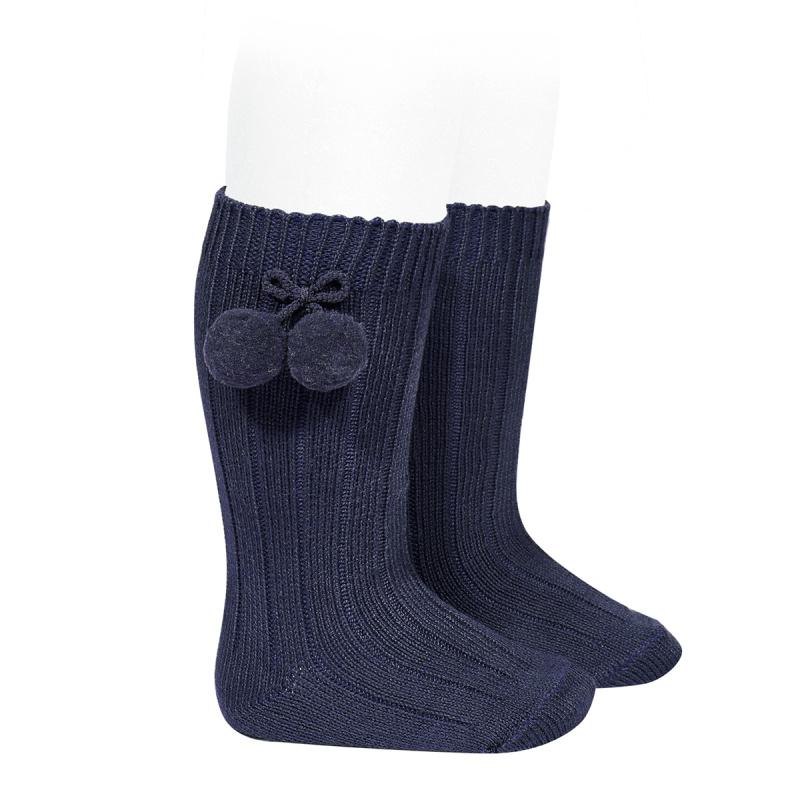 Condor Navy Knee High Pom Pom Socks - Millie and John
