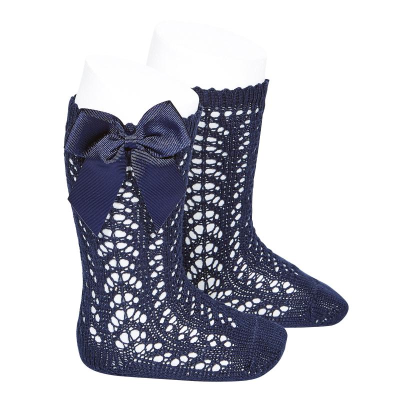 Condor Navy Lace Openwork Bow Socks - Millie and John