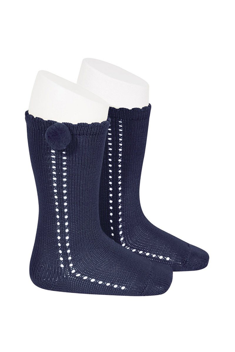 Condor Navy Openwork Pom Pom Socks - Millie and John