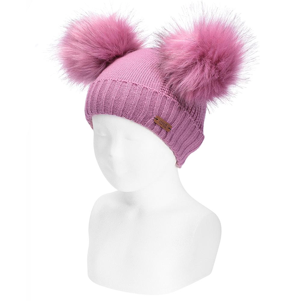 Condor Raspberry Faux Fur Double Pom Pom Hat - Millie and John
