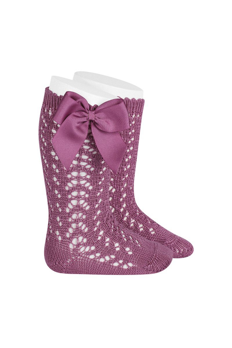Condor Raspberry Lace Openwork Bow Socks - Millie and John