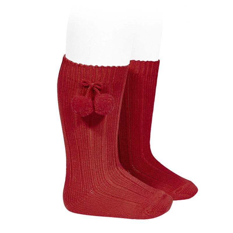 Condor Red Knee High Pom Pom Socks - Millie and John
