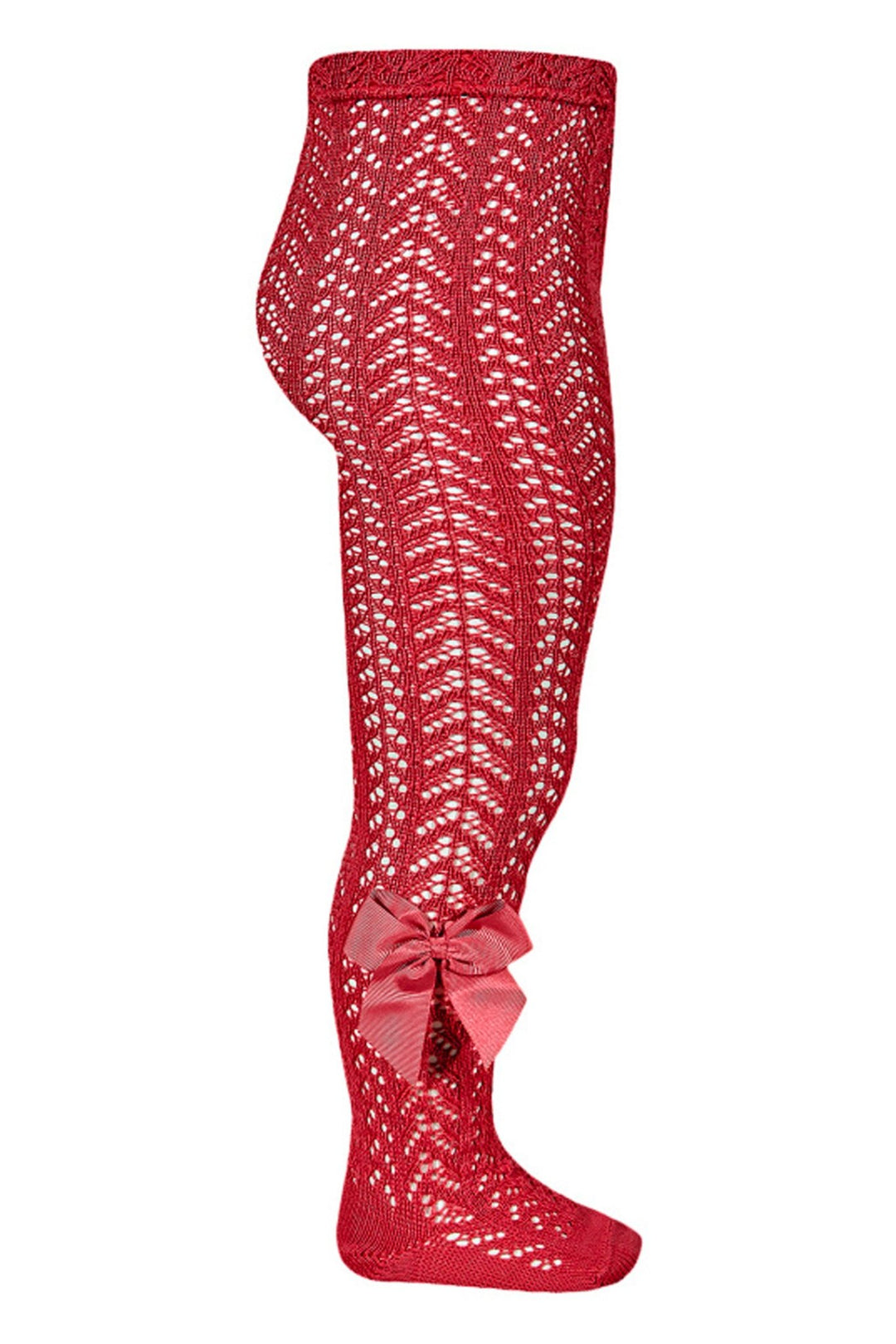 Condor Red Lace Openwork Bow Tights - Millie and John