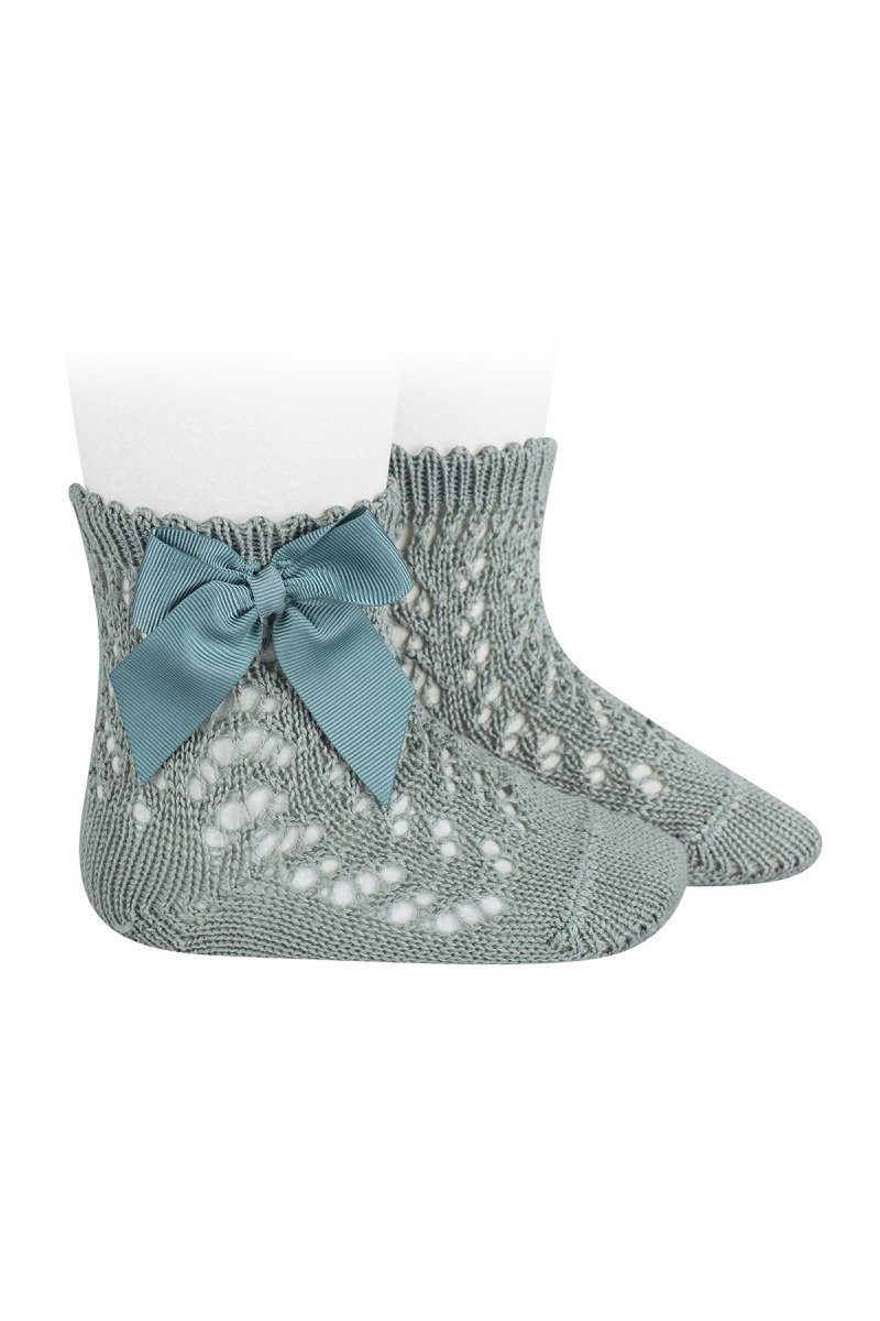 Condor Sage Green Ankle Openwork Bow Socks - Millie and John