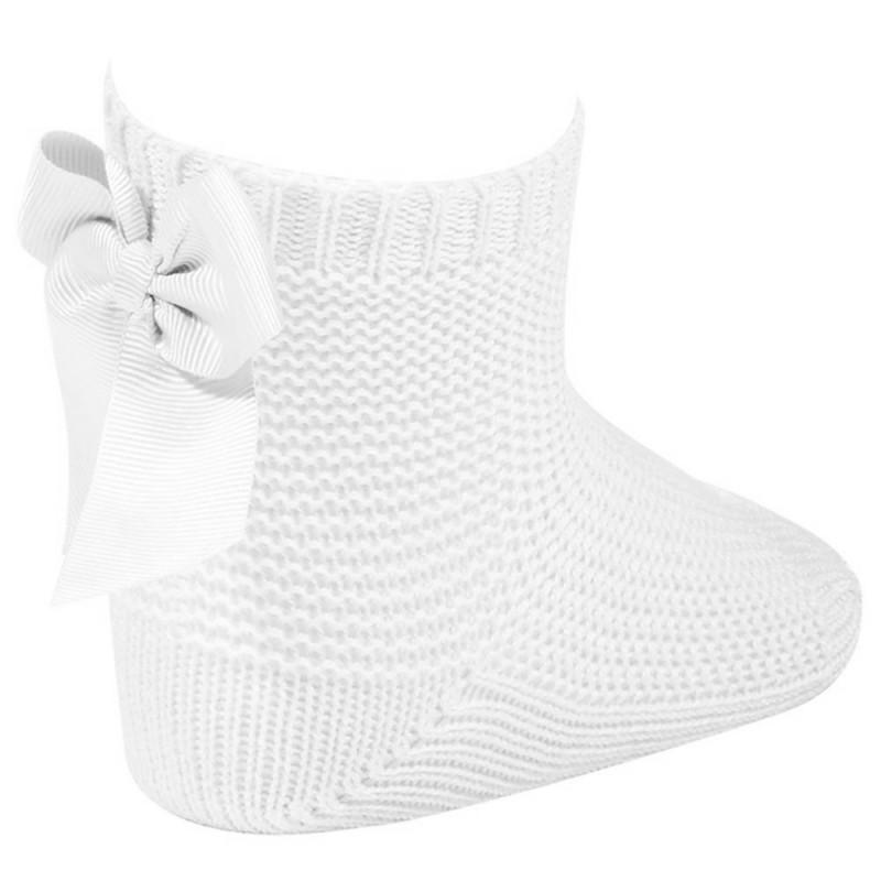 Condor White Moss Stitch Bow Ankle Socks - Millie and John