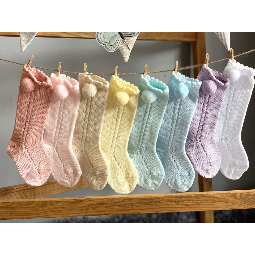 Condor White Openwork Pom Pom Socks - Millie and John