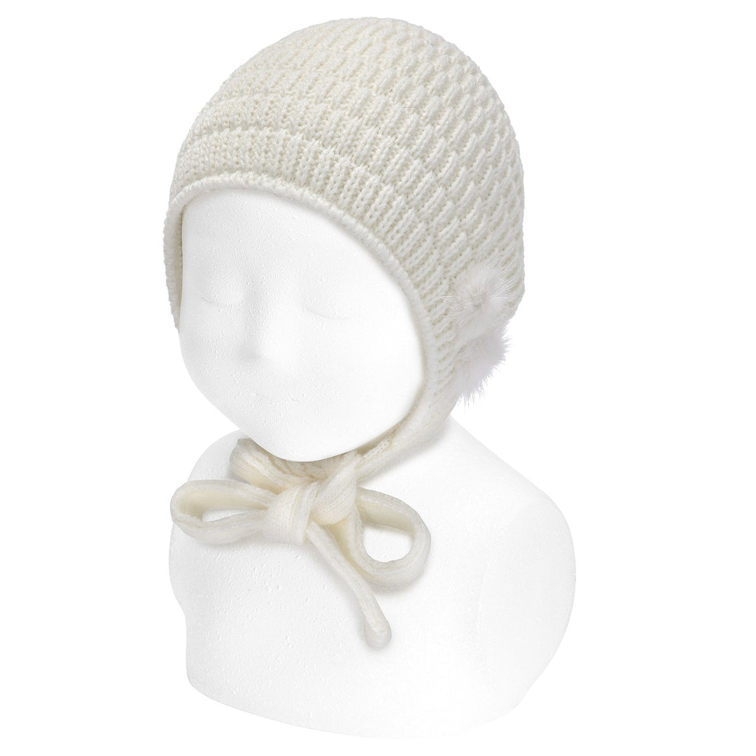 Condor Cream Knitted Bonnet with Pom Poms | Millie and John