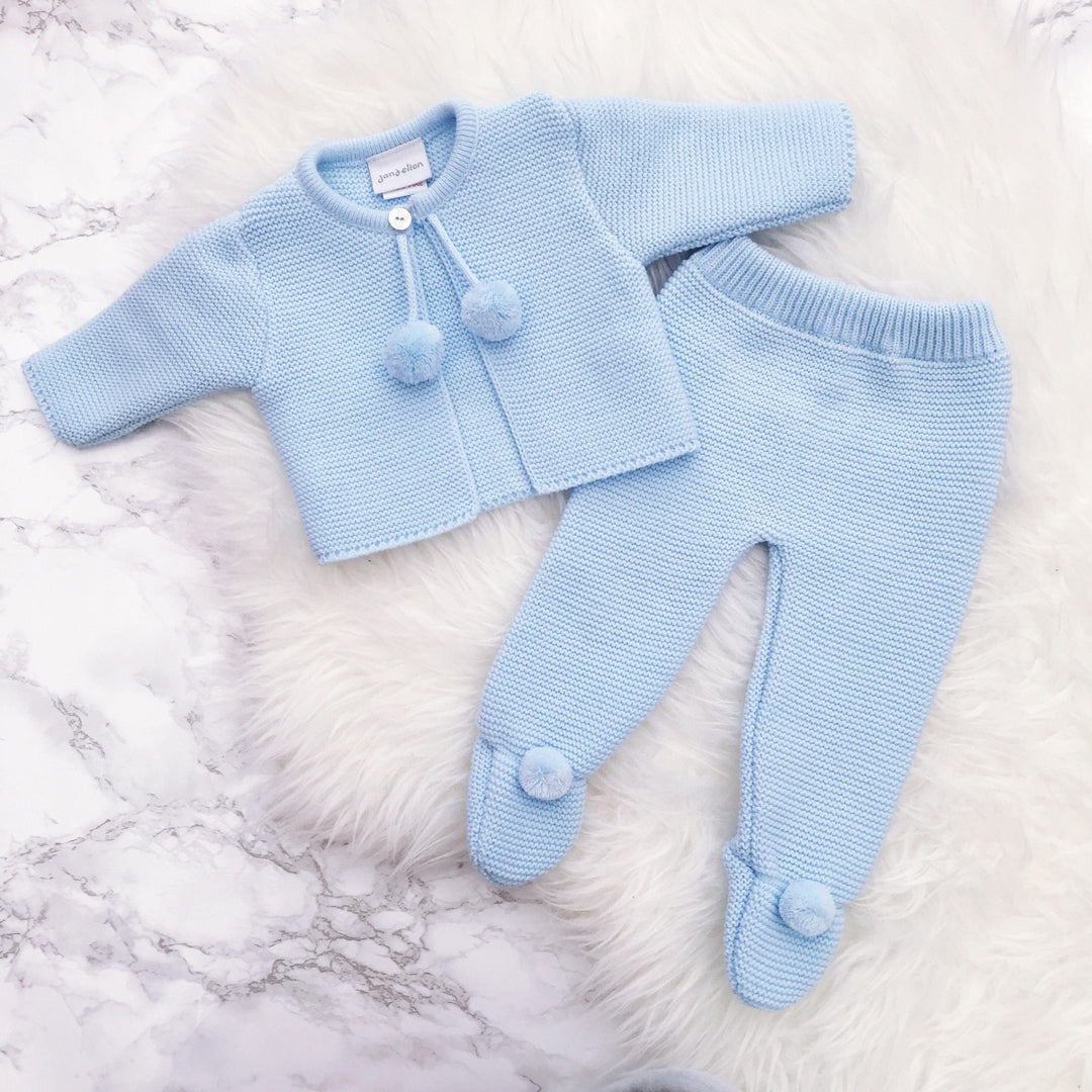 Dandelion Blue Knitted Pom Pom Set - Millie and John