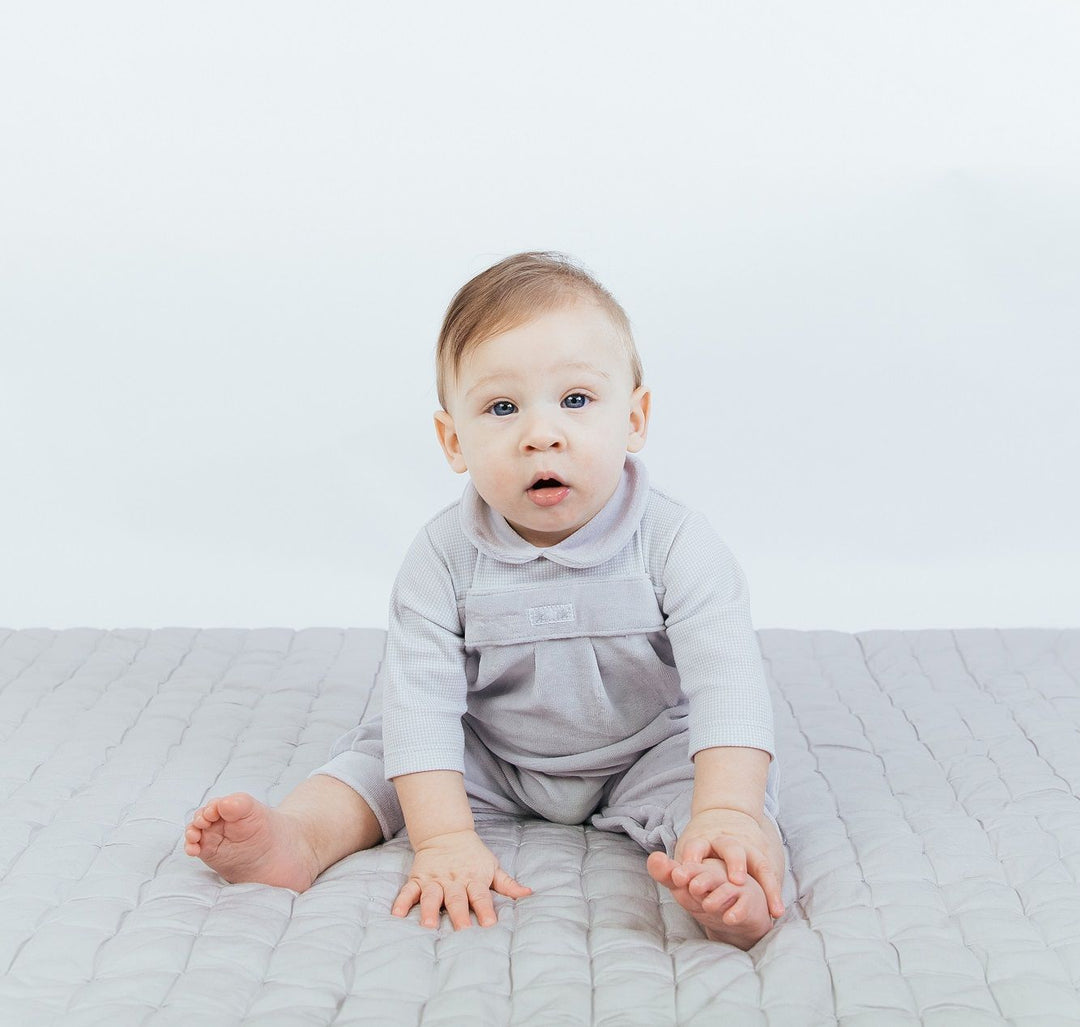 Dandelion Grey Velour "Owl on the Moon" Romper - Millie and John