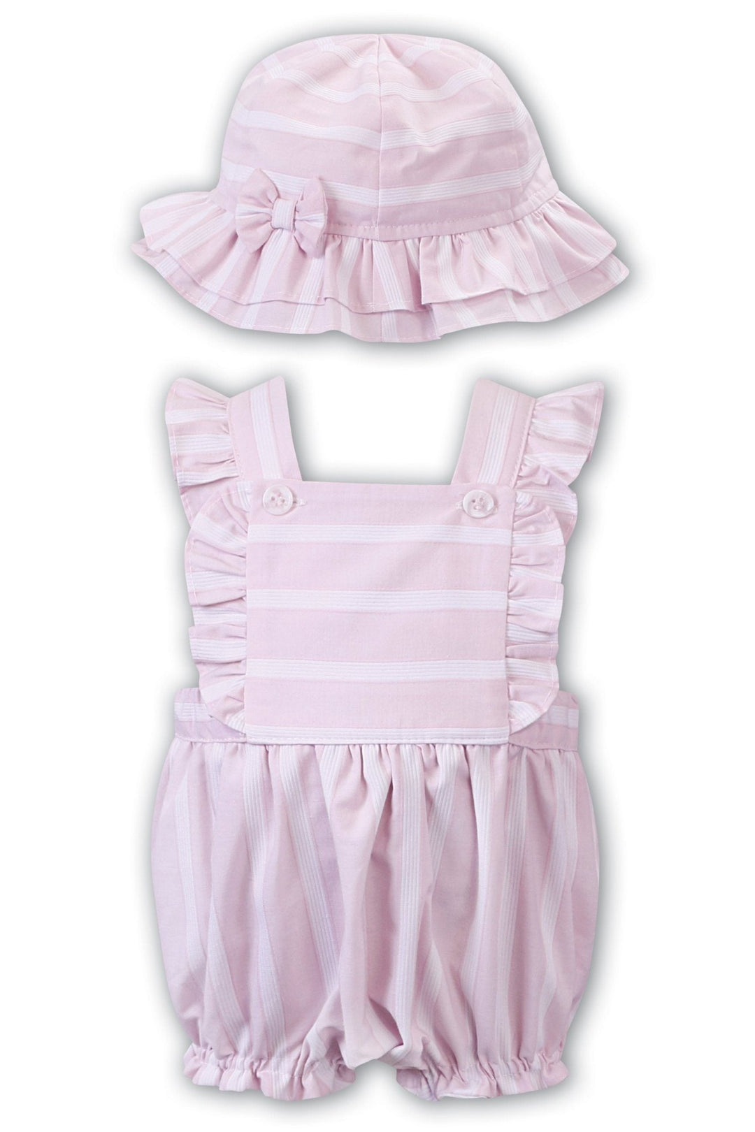 Dani "Harriet" Pink Striped Dungaree Romper & Hat - Millie and John