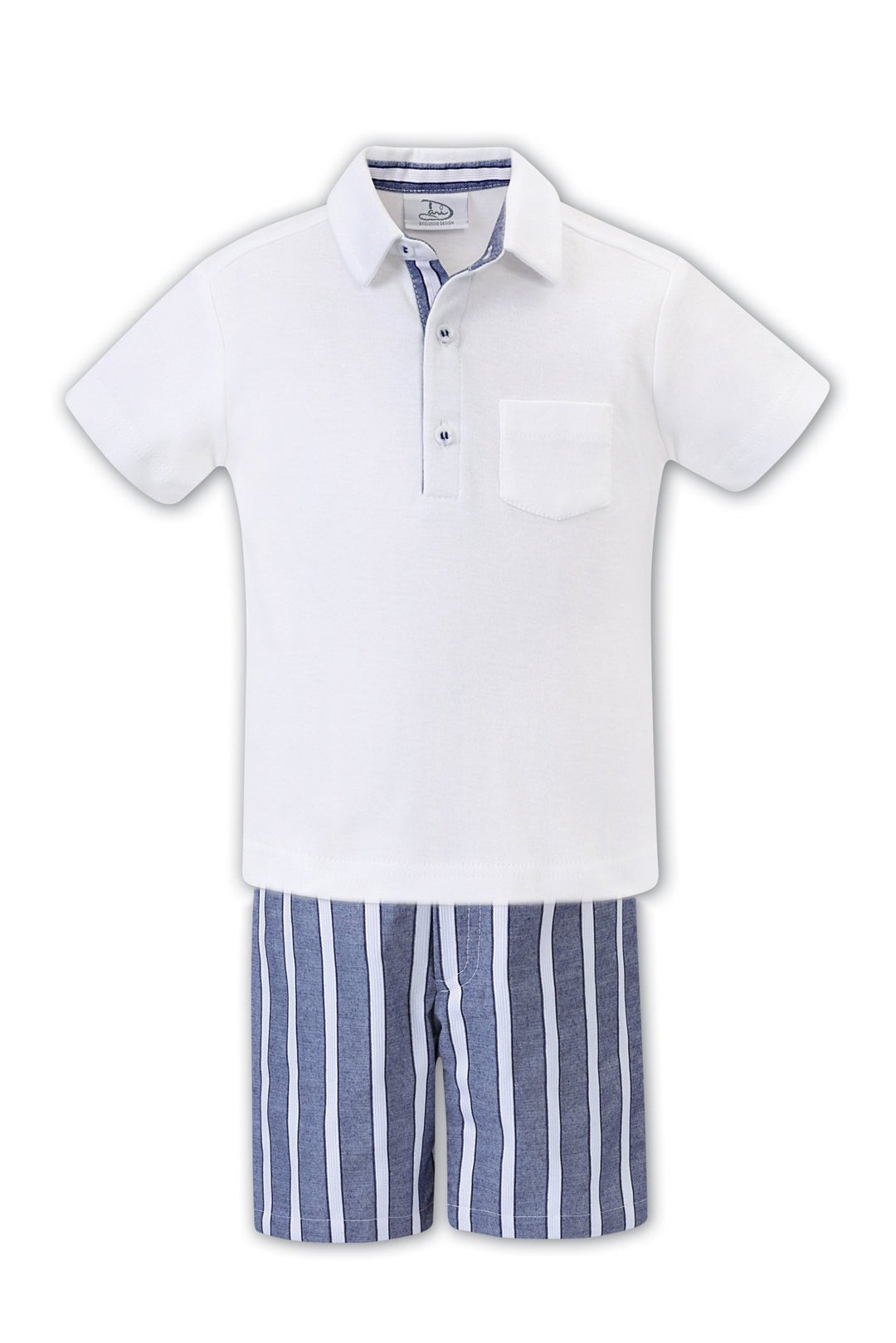 Dani "Jacob" White & Navy Striped Shorts & Polo Shirt - Millie and John