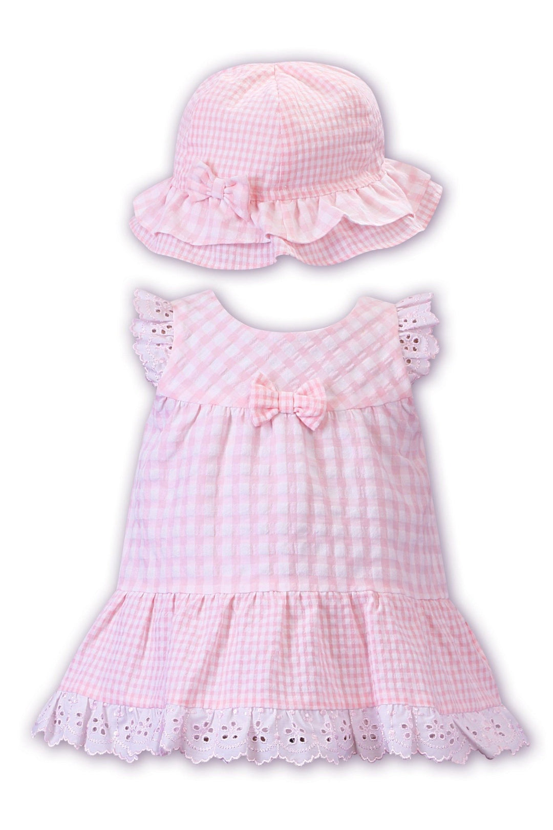 Dani "Sophia" Pink Seersucker Gingham Dress & Sun Hat - Millie and John