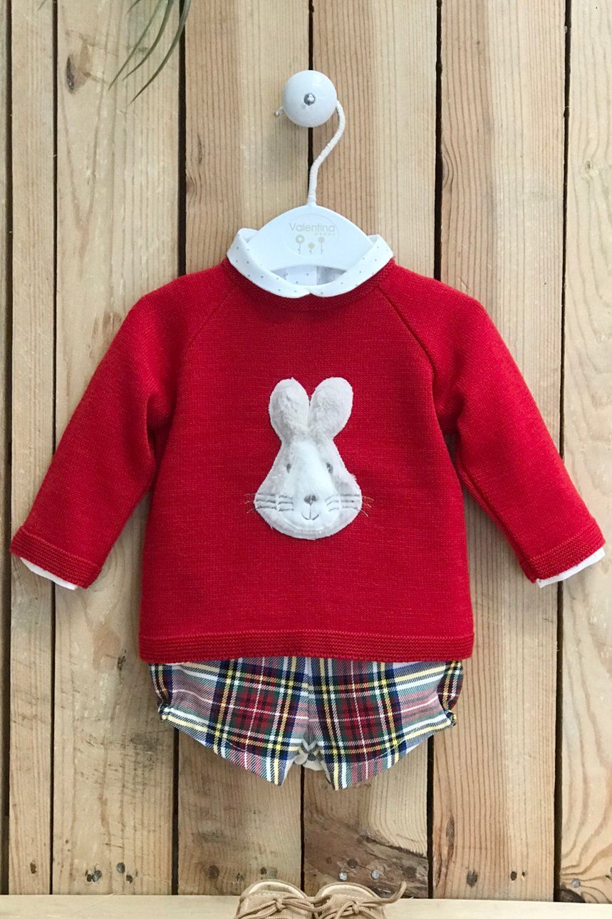 Valentina Bebes "Dawson" Red Knit Jumper, Shirt & Jam Pants | Millie and John