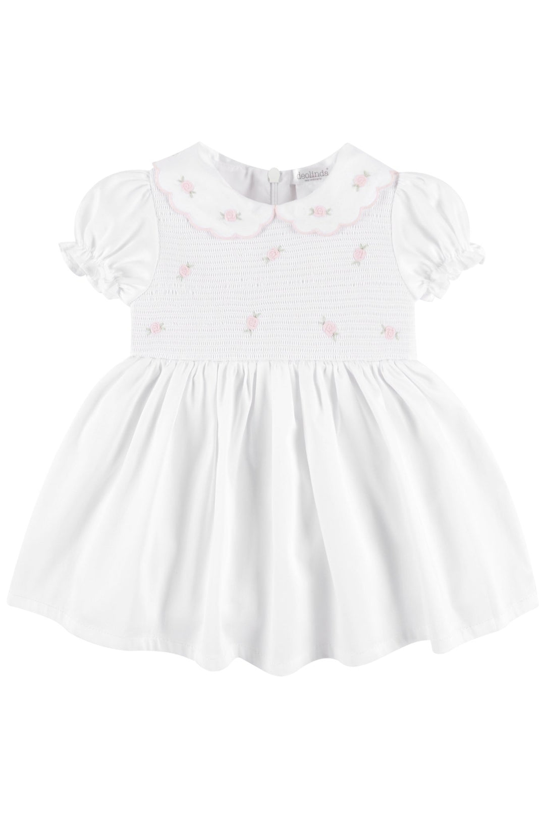 Deolinda "Cassie" White & Pink Smocked Rose Dress - Millie and John