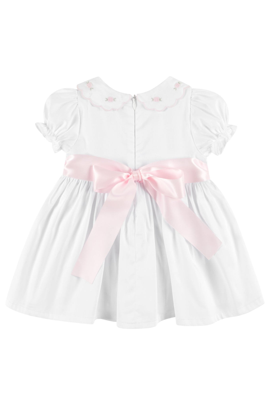 Deolinda "Cassie" White & Pink Smocked Rose Dress - Millie and John