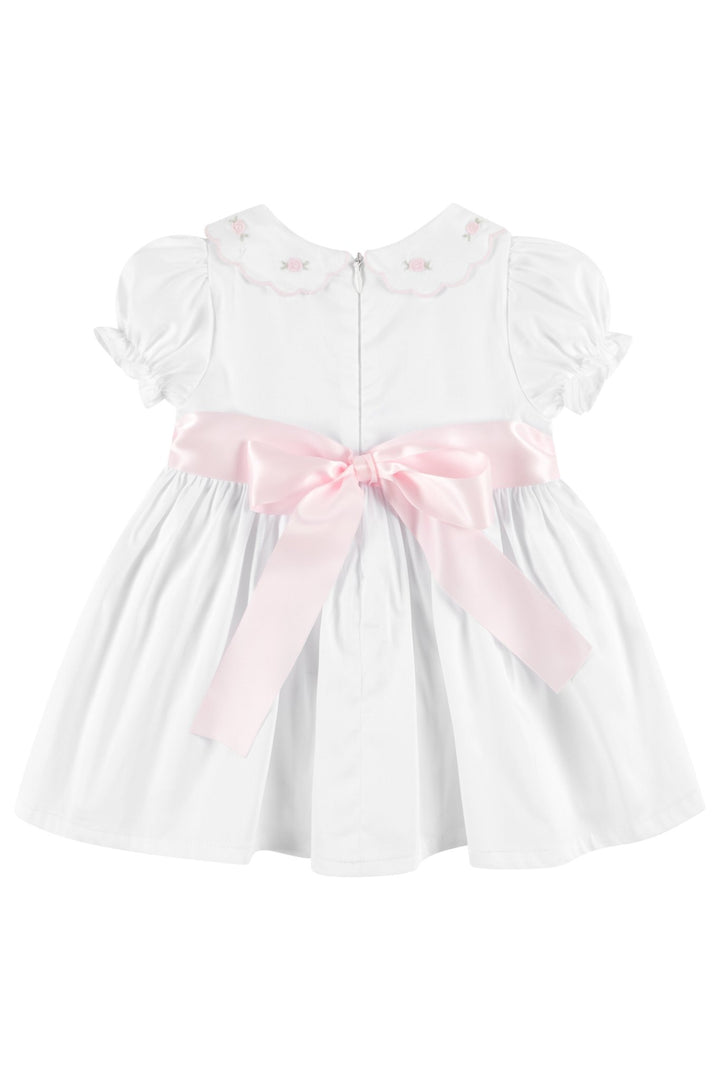 Deolinda "Cassie" White & Pink Smocked Rose Dress - Millie and John