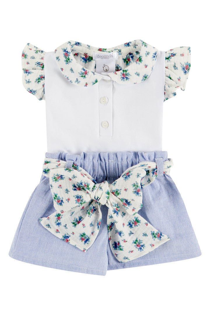 Deolinda "Colette" Dusky Blue Floral Blouse & Shorts - Millie and John