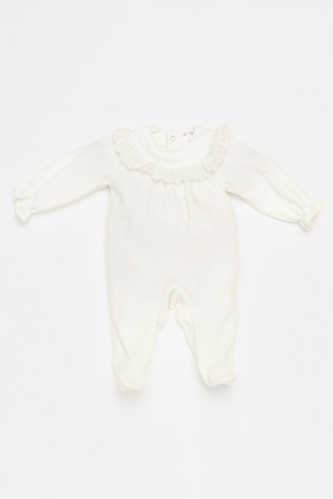 Deolinda "Elsa" Cream Velour Lace Sleepsuit - Millie and John