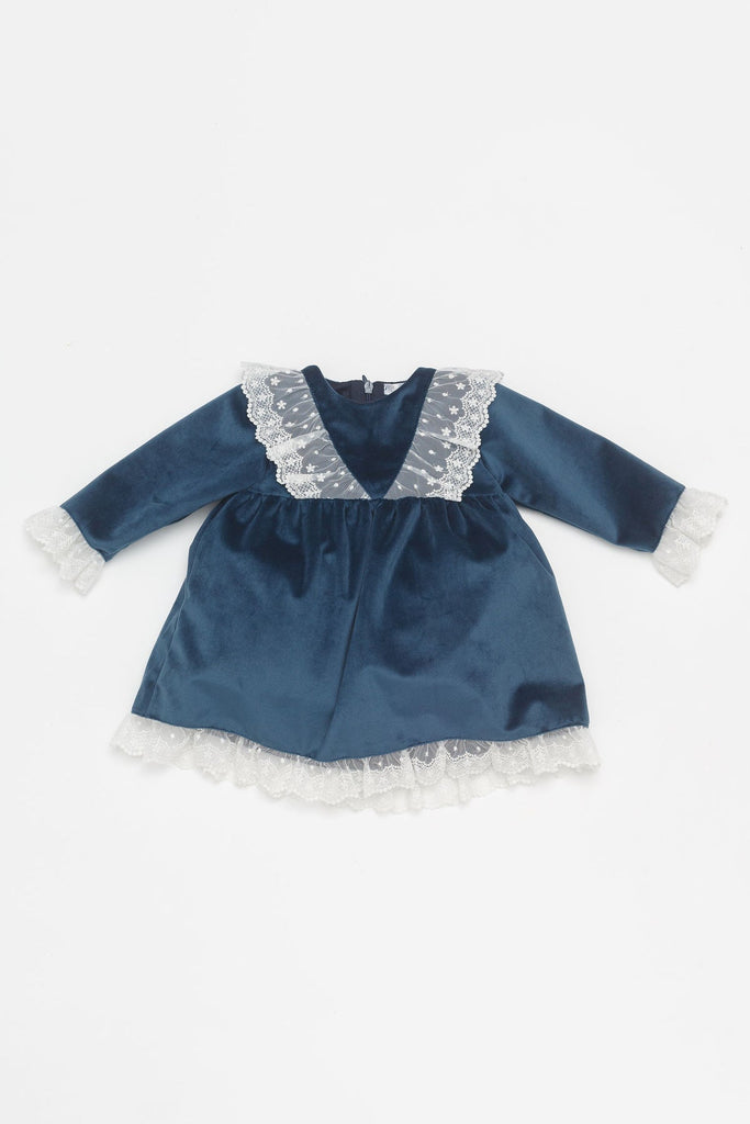 princess polly baby blue dress Women's Mini Dress in Royal Blue Velvet with Long Sleeves and Lace Det –  Liquorish Online main image 0