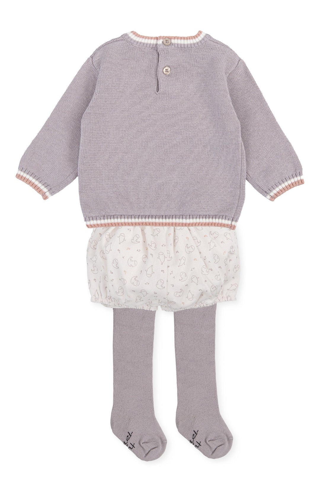 Tutto Piccolo "Devin" Grey Knit Seal Top, Jam Pants & Tights | Millie and John