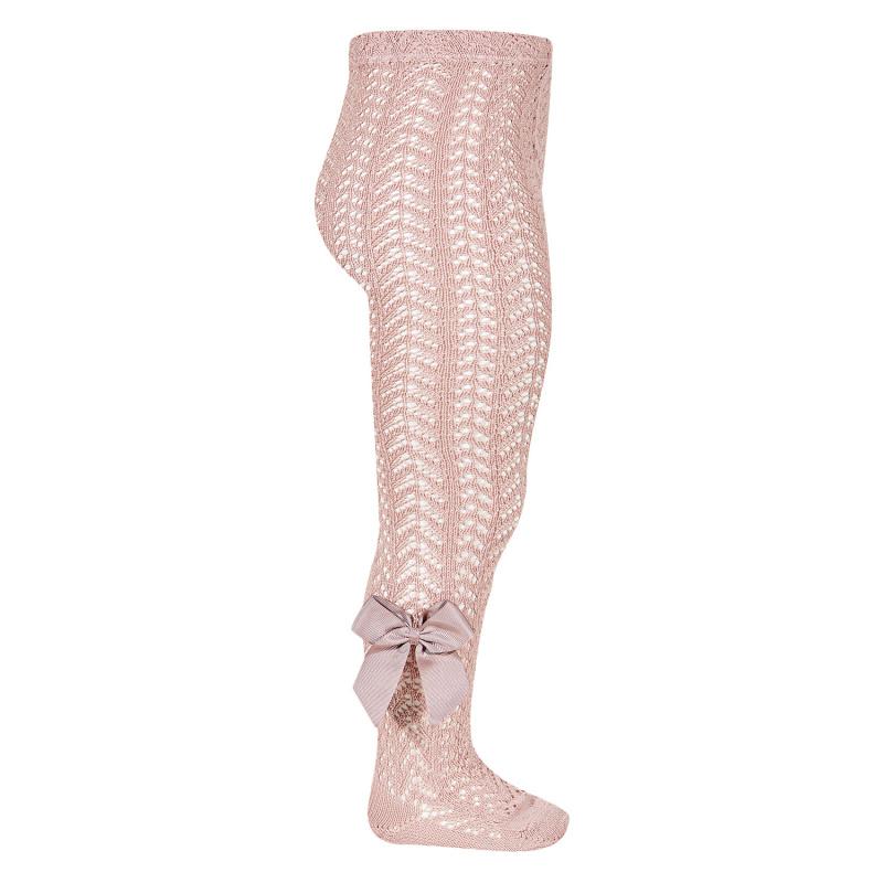 Condor Dusky Pink Lace Openwork Bow Tights | Millie and John