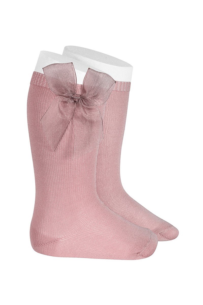 Condor Dusky Pink Tulle Bow Knee High Socks | Millie and John