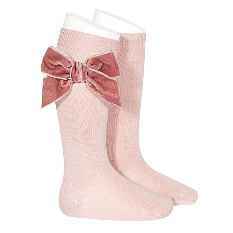 Condor Dusky Pink Velvet Bow Socks | Millie and John