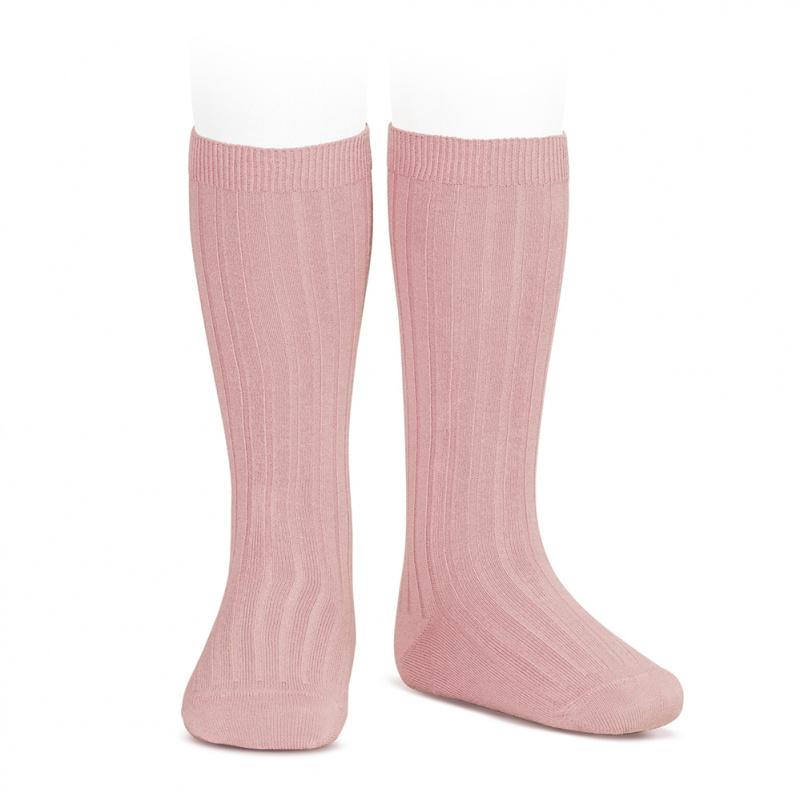 Condor Dusky Pink Wide Ribbed Knee High Socks | Millie and John