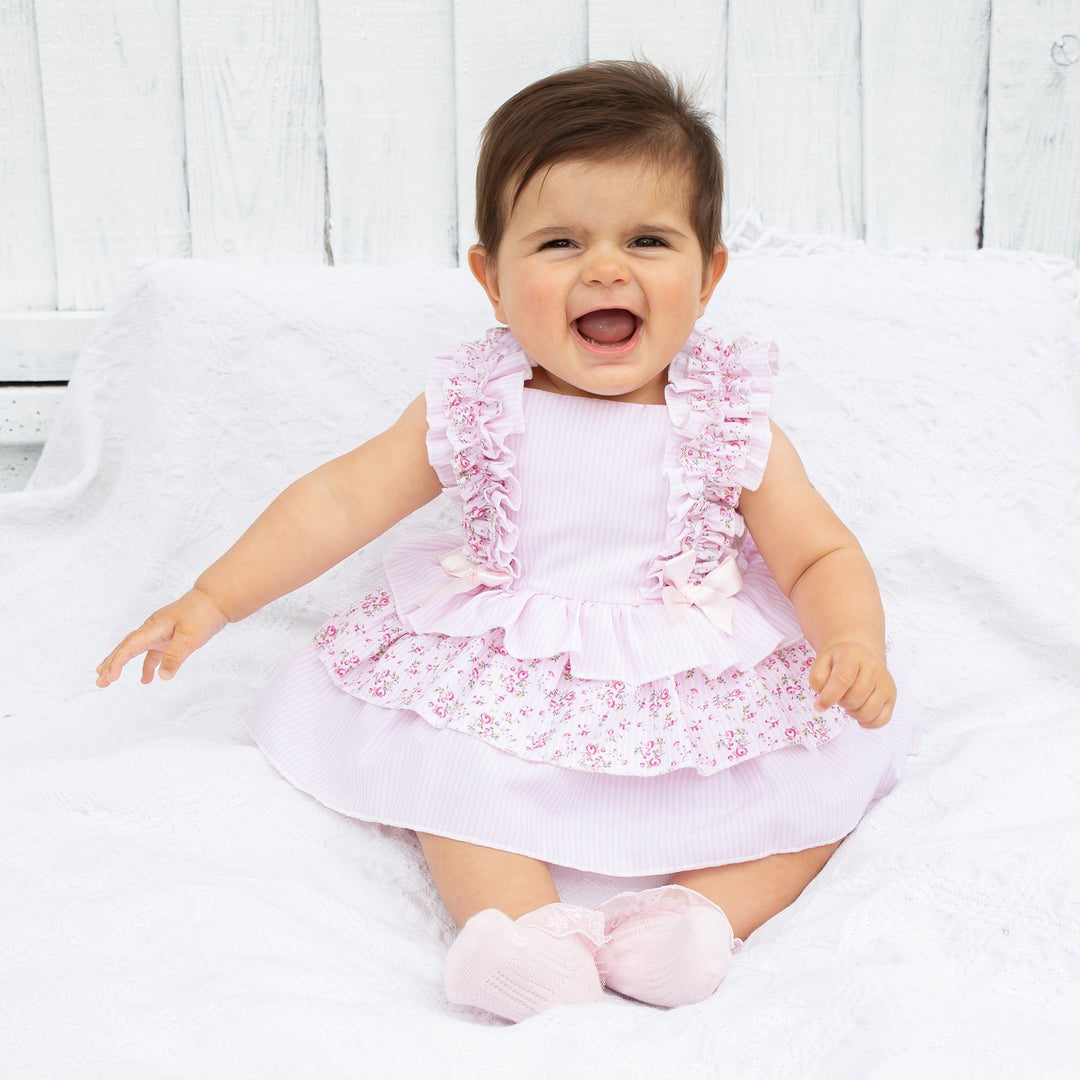 Caramelo Kids "Eloise" Pink Floral Candy Stripe Dress & Bloomers | Millie and John