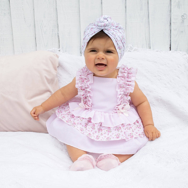Caramelo Kids "Eloise" Pink Floral Candy Stripe Dress & Bloomers | Millie and John