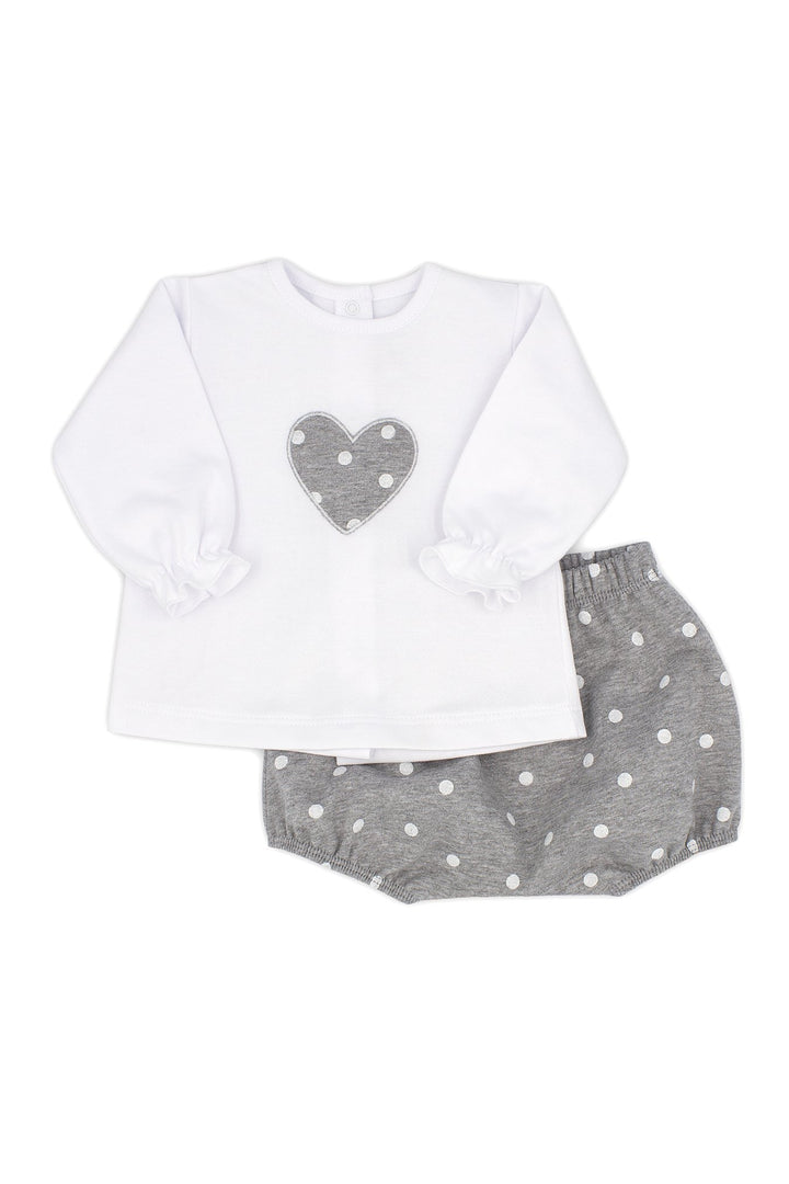 Rapife "Evangeline" White & Grey Heart Top & Bloomers | Millie and John