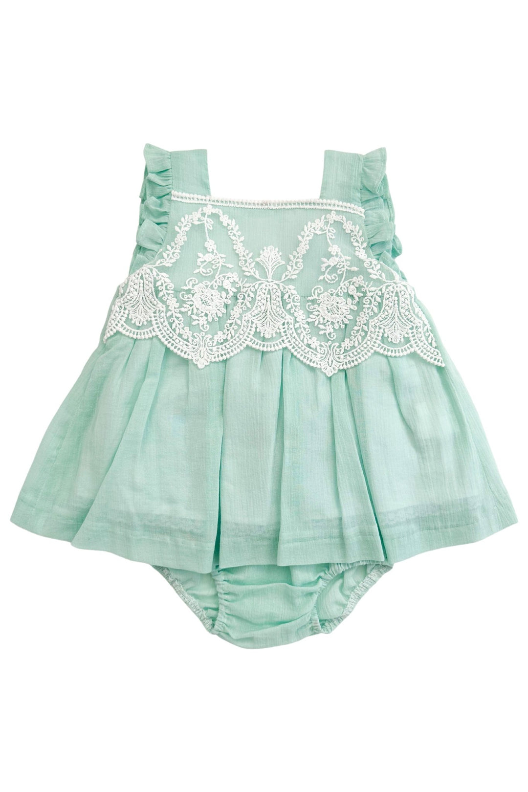 Foque SS23 | "Alice" Duck Egg Lace Dress & Bloomers Millie and John Foque SS23 | "Alice" Duck Egg Lace Dress & Bloomers Millie and John