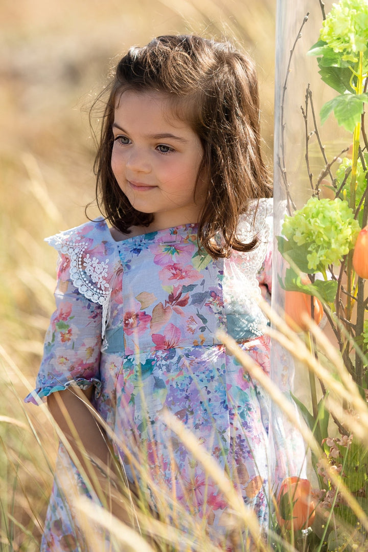 Foque "Anastasia" Purple Floral Lace Dress - Millie and John