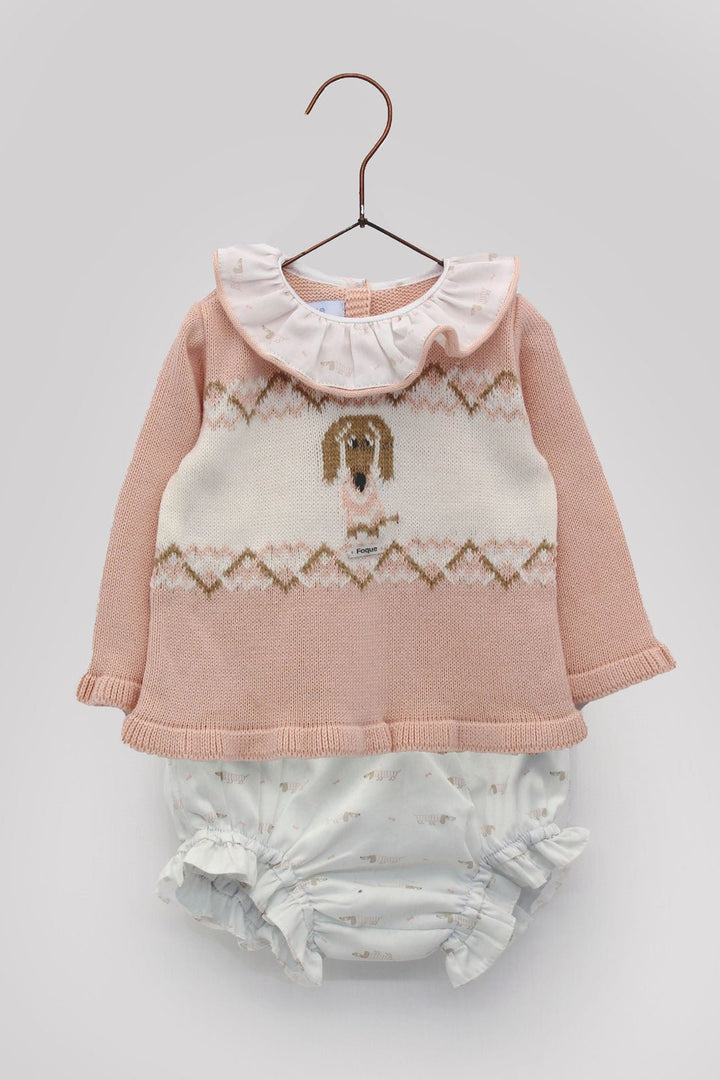 Foque "Astrid" Peach Knit Sausage Dog Top & Bloomers - Millie and John