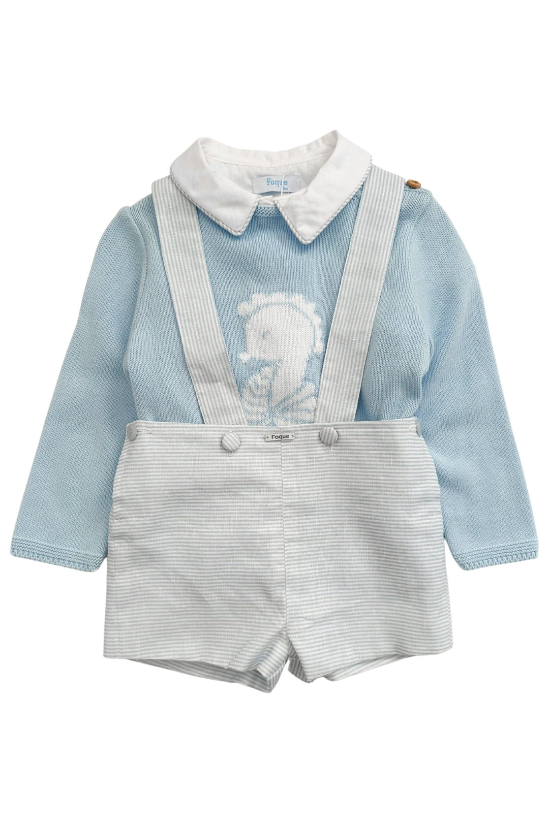 Foque "Beau" Blue Knit Seahorse Jumper, Shirt & Shorts - Millie and John